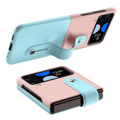 SaharaCase FingerGrip Series Case with Strap for Samsung Galaxy Z Flip4, Pink/Ice Blue (CP00298)