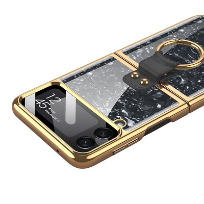 SaharaCase Marble with Ring Case for Samsung Galaxy Z Flip4, Black (CP00295)