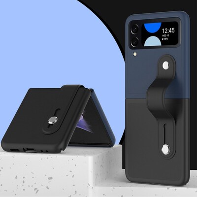SaharaCase FingerGrip Series Case with Strap for Samsung Galaxy Z Flip4, Black/Blue (CP00297)