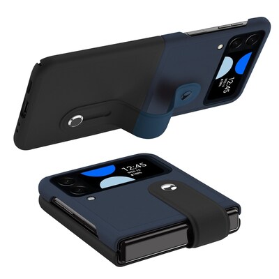 SaharaCase FingerGrip Series Case with Strap for Samsung Galaxy Z Flip4, Black/Blue (CP00297)