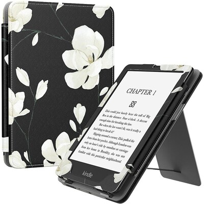 SaharaCase Hand Strap Folio Case for Amazon Kindle Paperwhite (11th Generation, 2021-2023 Release), Black Floral (TB00189)