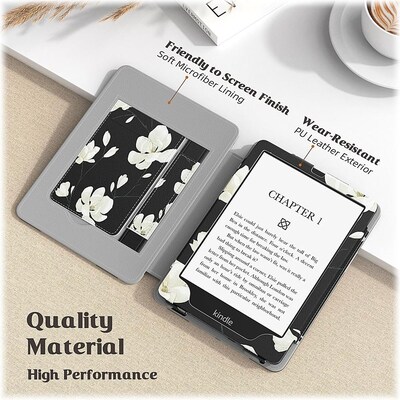 SaharaCase Hand Strap Folio Case for Amazon Kindle Paperwhite (11th Generation, 2021-2023 Release), Black Floral (TB00189)