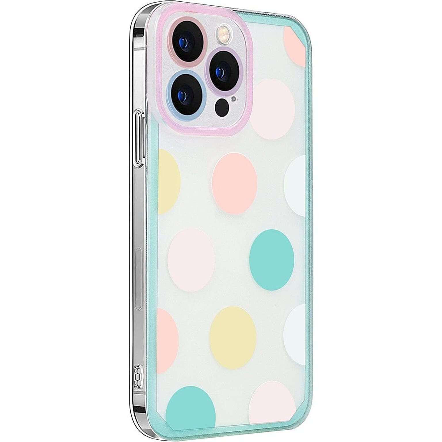 SaharaCase PolkaDot Hybrid-Flex Hard Shell Case for Apple iPhone 14 Pro Max, Clear/Pink/Teal (CP00375)