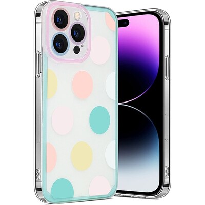 SaharaCase PolkaDot Hybrid-Flex Hard Shell Case for Apple iPhone 14 Pro Max, Clear/Pink/Teal (CP00375)