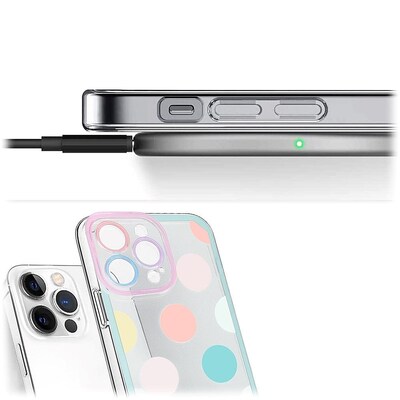 SaharaCase PolkaDot Hybrid-Flex Hard Shell Case for Apple iPhone 14 Pro Max, Clear/Pink/Teal (CP00375)