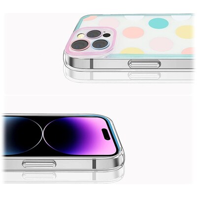 SaharaCase PolkaDot Hybrid-Flex Hard Shell Case for Apple iPhone 14 Pro Max, Clear/Pink/Teal (CP00375)