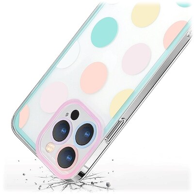 SaharaCase PolkaDot Hybrid-Flex Hard Shell Case for Apple iPhone 14 Pro Max, Clear/Pink/Teal (CP00375)