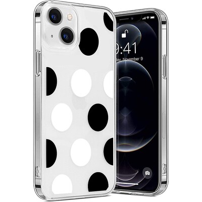 SaharaCase PolkaDot Hybrid-Flex Hard Shell Case for Apple iPhone 14 Plus, Clear/Black/White (CP00340)