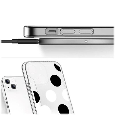 SaharaCase PolkaDot Hybrid-Flex Hard Shell Case for Apple iPhone 14 Plus, Clear/Black/White (CP00340)