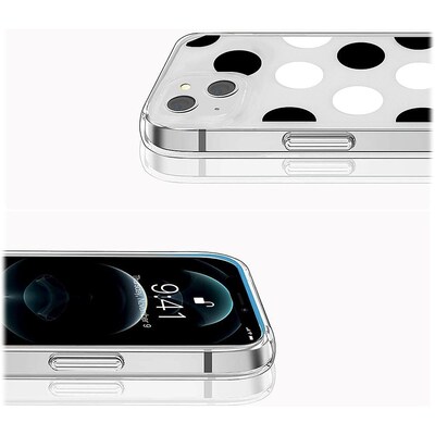 SaharaCase PolkaDot Hybrid-Flex Hard Shell Case for Apple iPhone 14 Plus, Clear/Black/White (CP00340)