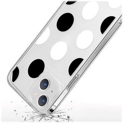 SaharaCase PolkaDot Hybrid-Flex Hard Shell Case for Apple iPhone 14 Plus, Clear/Black/White (CP00340)