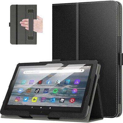 SaharaCase Hand Strap Series Folio Case for Amazon Fire 7 (2022), Black (TB00249)