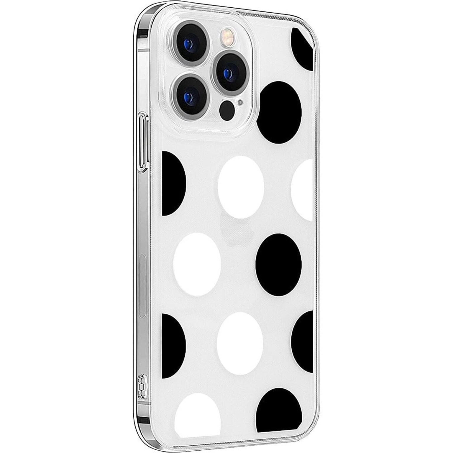 SaharaCase PolkaDot Hybrid-Flex Hard Shell Case for Apple iPhone 14 Pro Max, Clear/Black/White (CP00374)