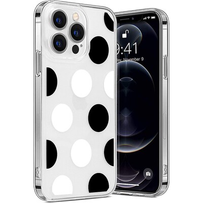 SaharaCase PolkaDot Hybrid-Flex Hard Shell Case for Apple iPhone 14 Pro Max, Clear/Black/White (CP00374)