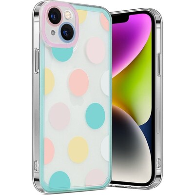 SaharaCase PolkaDot Hybrid-Flex Hard Shell Case for Apple iPhone 14 Plus, Clear/Pink/Teal (CP00341)