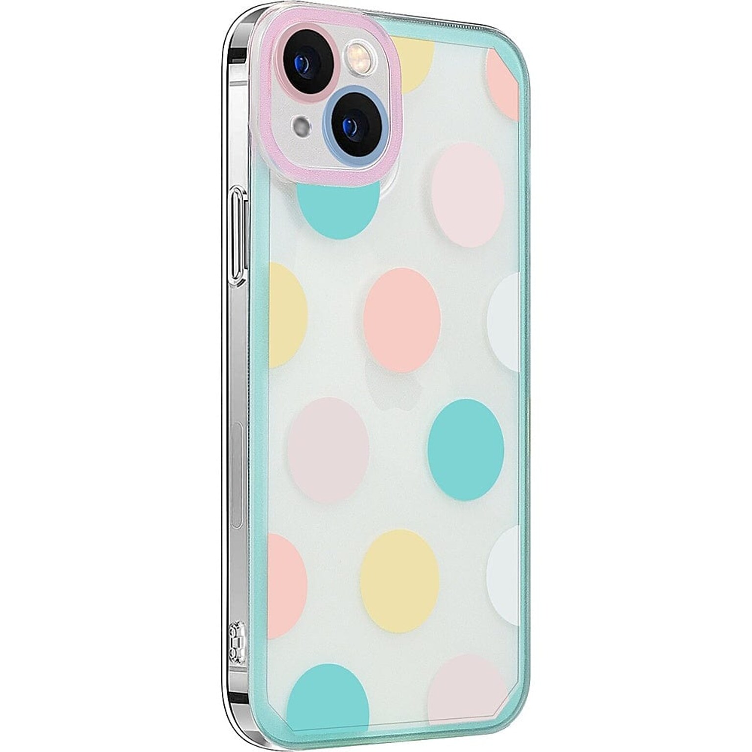 SaharaCase PolkaDot Hybrid-Flex Hard Shell Case for Apple iPhone 14 Plus, Clear/Pink/Teal (CP00341)
