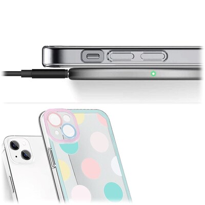 SaharaCase PolkaDot Hybrid-Flex Hard Shell Case for Apple iPhone 14 Plus, Clear/Pink/Teal (CP00341)