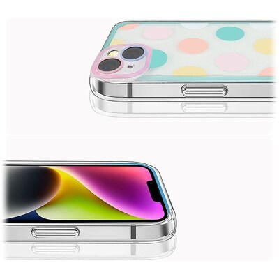 SaharaCase PolkaDot Hybrid-Flex Hard Shell Case for Apple iPhone 14 Plus, Clear/Pink/Teal (CP00341)