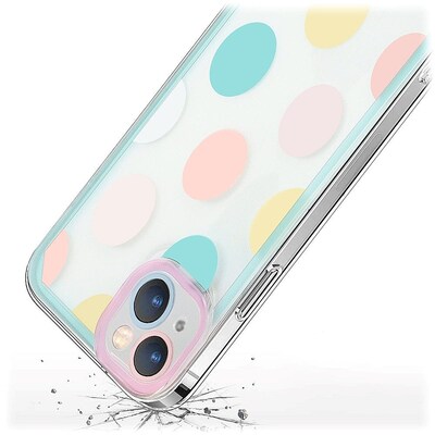 SaharaCase PolkaDot Hybrid-Flex Hard Shell Case for Apple iPhone 14 Plus, Clear/Pink/Teal (CP00341)