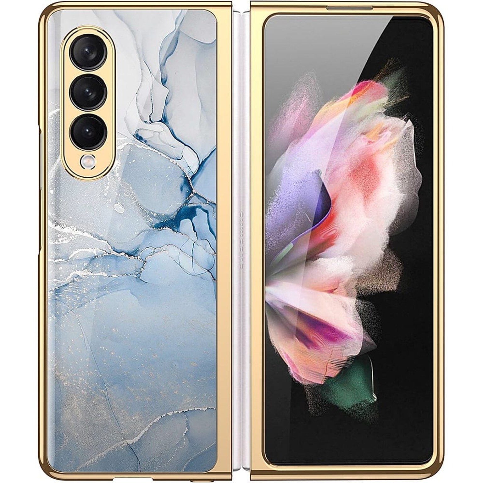 SaharaCase Marble Series Case for Samsung Galaxy Z Fold4, Blue/Gold (CP00312)