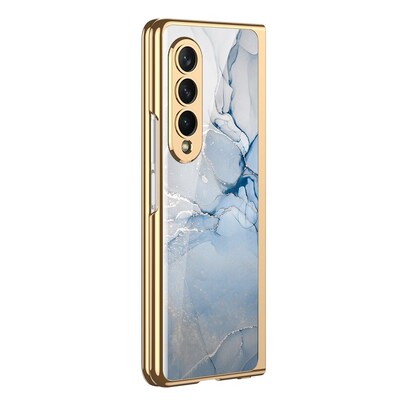 SaharaCase Marble Series Case for Samsung Galaxy Z Fold4, Blue/Gold (CP00312)