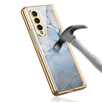 SaharaCase Marble Series Case for Samsung Galaxy Z Fold4, Blue/Gold (CP00312)