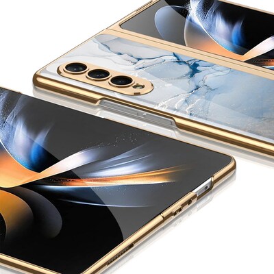 SaharaCase Marble Series Case for Samsung Galaxy Z Fold4, Blue/Gold (CP00312)