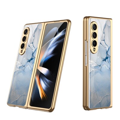 SaharaCase Marble Series Case for Samsung Galaxy Z Fold4, Blue/Gold (CP00312)