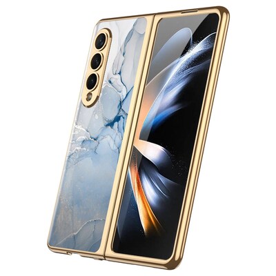 SaharaCase Marble Series Case for Samsung Galaxy Z Fold4, Blue/Gold (CP00312)