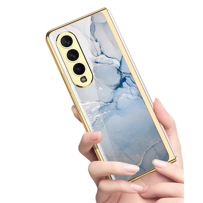 SaharaCase Marble Series Case for Samsung Galaxy Z Fold4, Blue/Gold (CP00312)