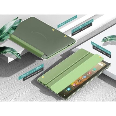 SaharaCase Tri-Fold Folio Case for Amazon Fire HD 10 (2021), Olive Green (TB00122)