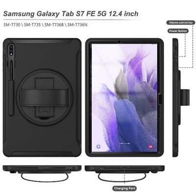 SaharaCase Protection Hand Strap Case for Samsung Galaxy Tab S7 FE and S8 Plus, Black (TB00132)