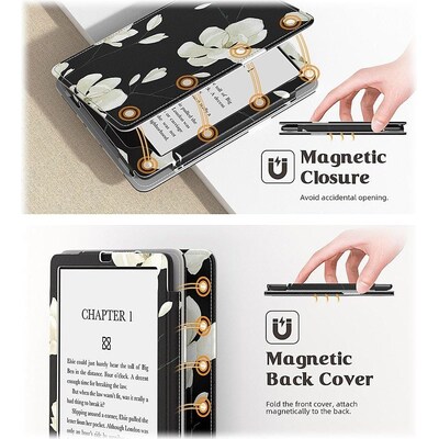 SaharaCase Hand Strap Folio Case for Amazon Kindle Paperwhite (11th Generation, 2021-2023 Release), Black Floral (TB00189)