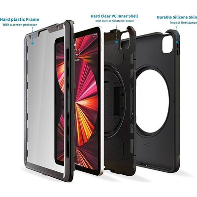 SaharaCase Protection Hand Strap Series Case for Apple iPad Pro 11" (2nd, 3rd, and 4th Gen 2020-2022), Black (TB00016)