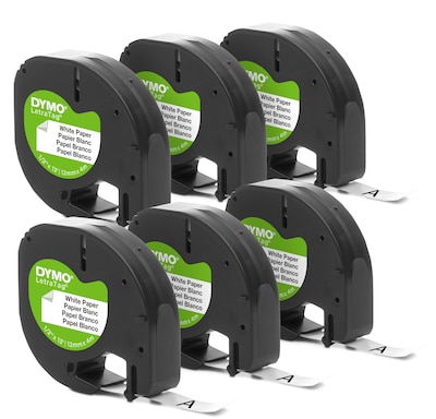 DYMO LetraTag 2050826 Paper Label Maker Tape, 1/2 x 13, Black on White, 6/Pack (2050826)