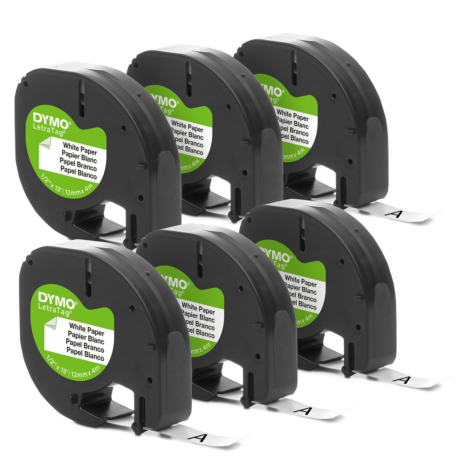 DYMO LetraTag 2050826 Paper Label Maker Tape, 1/2 x 13, Black on White, 6/Pack (2050826)