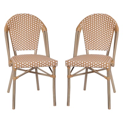 Flash Furniture Bordeaux Contemporary Aluminum and PE Rattan Bistro Stacking Chair, Black/White/Natural (SDA6421BKWHNAT)