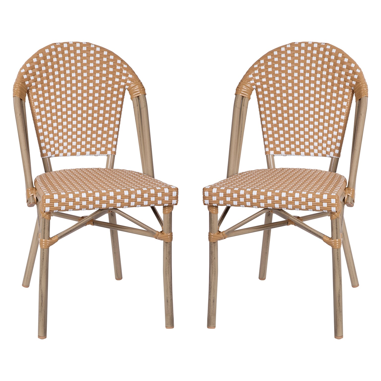 Flash Furniture Bordeaux Contemporary Aluminum and PE Rattan Bistro Stacking Chair, Black/White/Natural (SDA6421BKWHNAT)
