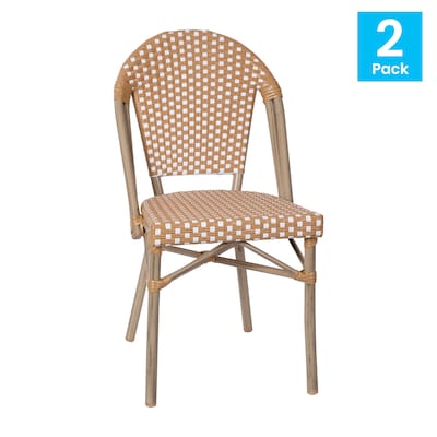 Flash Furniture Bordeaux Contemporary Aluminum and PE Rattan Bistro Stacking Chair, Black/White/Natural (SDA6421BKWHNAT)