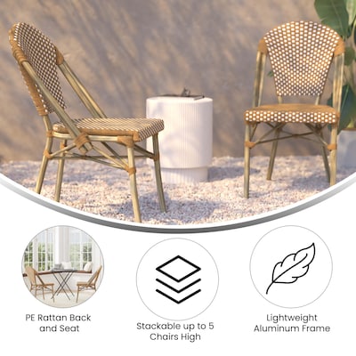 Flash Furniture Bordeaux Contemporary Aluminum and PE Rattan Bistro Stacking Chair, Black/White/Natural (SDA6421BKWHNAT)