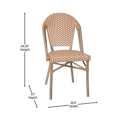 Flash Furniture Bordeaux Contemporary Aluminum and PE Rattan Bistro Stacking Chair, Black/White/Natural (SDA6421BKWHNAT)