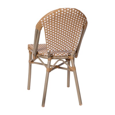 Flash Furniture Bordeaux Contemporary Aluminum and PE Rattan Bistro Stacking Chair, Black/White/Natural (SDA6421BKWHNAT)
