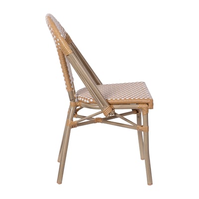 Flash Furniture Bordeaux Contemporary Aluminum and PE Rattan Bistro Stacking Chair, Black/White/Natural (SDA6421BKWHNAT)