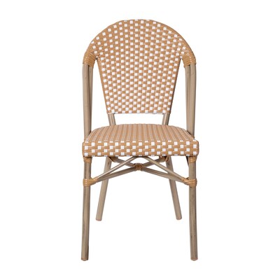 Flash Furniture Bordeaux Contemporary Aluminum and PE Rattan Bistro Stacking Chair, Black/White/Natural (SDA6421BKWHNAT)