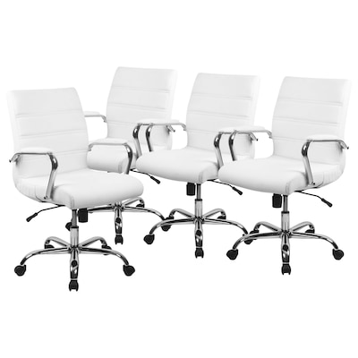 Flash Furniture Whitney Ergonomic LeatherSoft Swivel Mid-Back Executive Office Chairs, White (4GO228