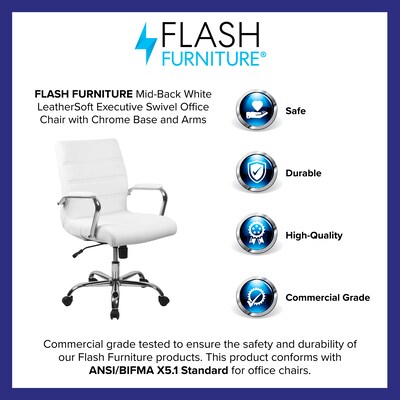 Flash Furniture Whitney Ergonomic LeatherSoft Swivel Mid-Back Executive Office Chairs, White (4GO2286MWH)