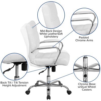 Flash Furniture Whitney Ergonomic LeatherSoft Swivel Mid-Back Executive Office Chairs, White (4GO2286MWH)