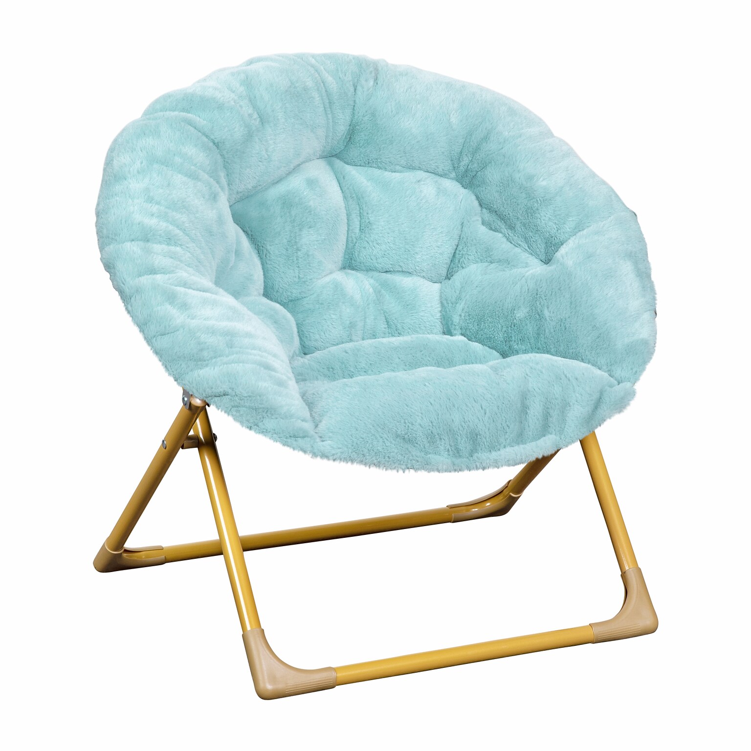 Flash Furniture Gwen Faux Fur Kids Folding Saucer Chair, Aqua/Soft Gold (FVFMC030DTAQSGD)