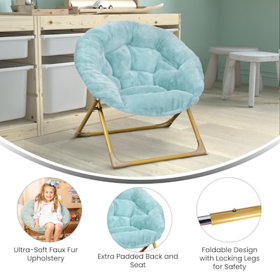Flash Furniture Gwen Faux Fur Kids Folding Saucer Chair, Aqua/Soft Gold (FVFMC030DTAQSGD)