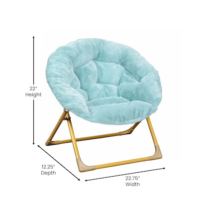 Flash Furniture Gwen Faux Fur Kids Folding Saucer Chair, Aqua/Soft Gold (FVFMC030DTAQSGD)